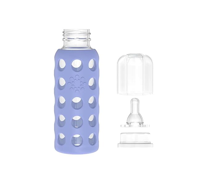 Lifefactory Glass Baby Bottle BPA Free | Protective Silicone Sleeve | 9 oz Pack of 2 | Blueberry, Grape