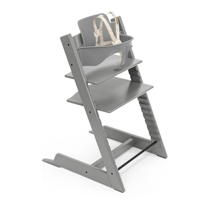 Stokke Tripp Trapp High Chair 2, Storm Grey - Includes Chair + Baby Set with Removable Harness for Children 6-36 Months - Adjustable, Ergonomic & Easy to Clean