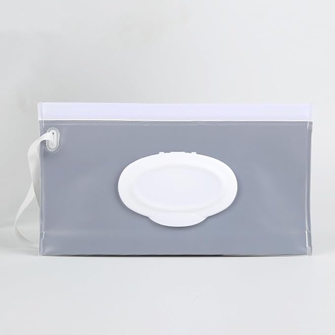 Portable Wet Wipe Dispenser Bag,Reusable Wipe Container Travel Holder, Napkin Storage Pouch with Sealed Zipper (Gray)