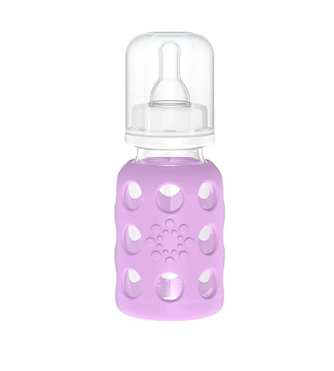 Lifefactory Glass Baby Bottle BPA Free | Protective Silicone Sleeve | 4 oz Pack of 4 | Lavender, Cantaloupe