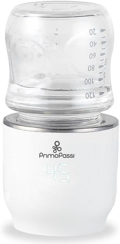 Primo Passi Portable Bottle Warmer on the Go, Travel Breastmilk & Water Bottle Warmer, Small, Lightweight & Fast - White | Adapters Included for Major Baby Bottle Brands
