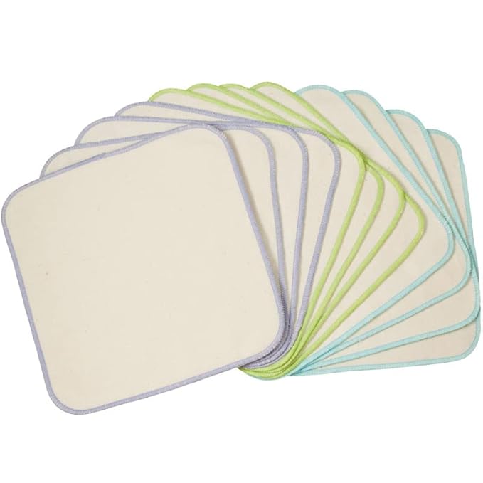 OsoCozy Organic Flannel Cloth Baby Wipes - Reusable & Washable Saves Money. 100% Unbleached Organic Cotton. Colorful Stitching. 9 x 9 Inches Each and 3 Pack of 12 Per Package