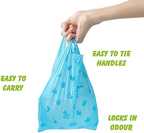 Disposable Diaper Bags with Easy-Tie Tabs, 200 Count Degradable Diaper Trash Bags or Pet Waste Bags, With Cute Pattern Unscented Biodegradable Diaper Sacks