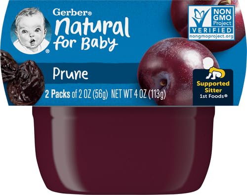 Gerber 1st Foods, Baby Food, Prune Puree, Natural & Non-GMO, 2 Ounce Tubs, 2-Pack