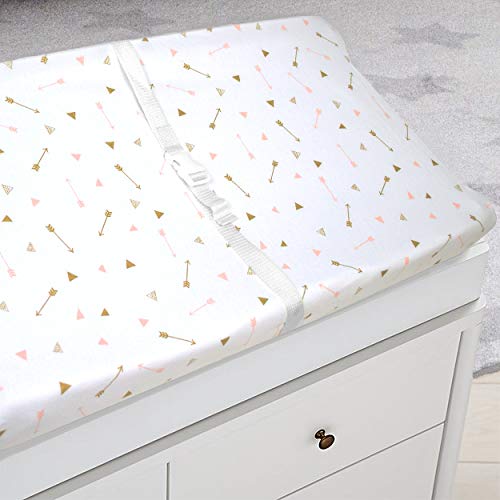 TL Care Printed 100% Natural Cotton Jersey Knit Fitted Contoured Changing Table Pad Cover, Sparkle Gold/Pink Arrows, Soft Breathable, for Girls