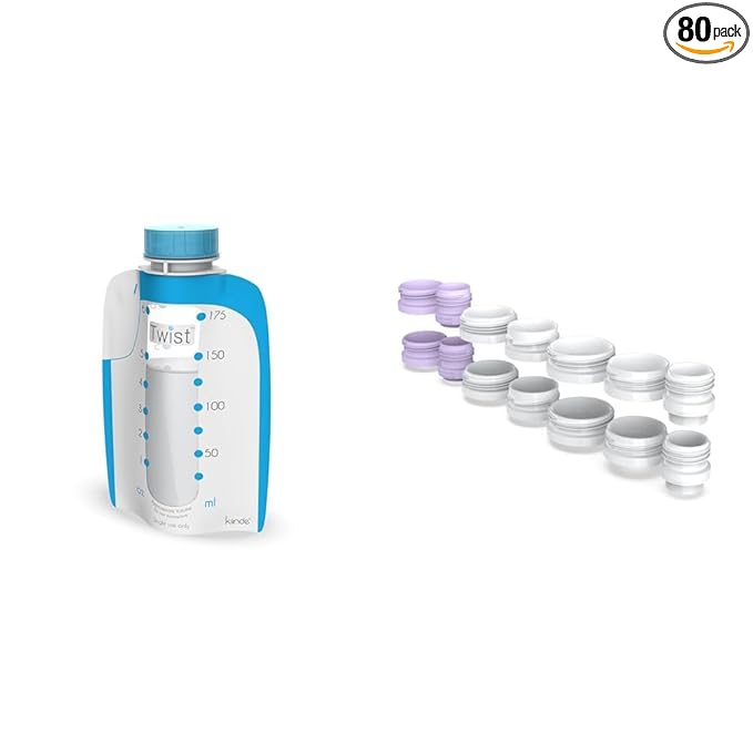 Kiinde Twist Pouch Direct-Pump Direct-Feed Twist Cap Breast Milk Storage Bags for Pumping & Twist Milk Storage Bag Breast Pump and Baby Bottle Direct Pump Adapter Kit for All Major Breast Pump Brands
