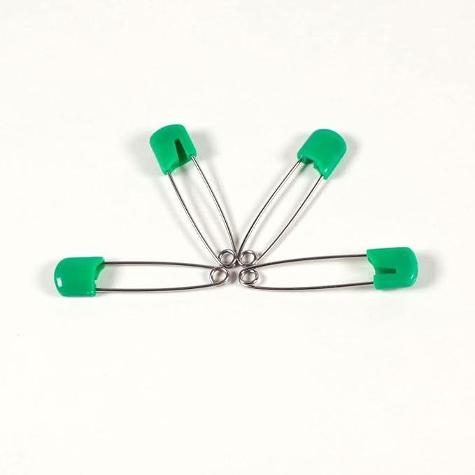 OsoCozy Cloth Diaper Nappy Pins 100 Packs - 100 Stainless Steel Safety Pins with Locking Plastic Heads. Durable, Safe and Cute 2.2 Inches Long (Green)