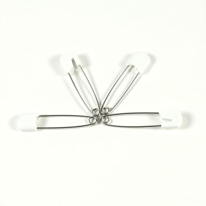 OsoCozy Diaper Pins - {White} - Sturdy, Stainless Steel Diaper Pins with Safe Locking Closures - Use for Special Events, Crafts or Colorful Laundry Pins , 8 Count (Pack of 1)