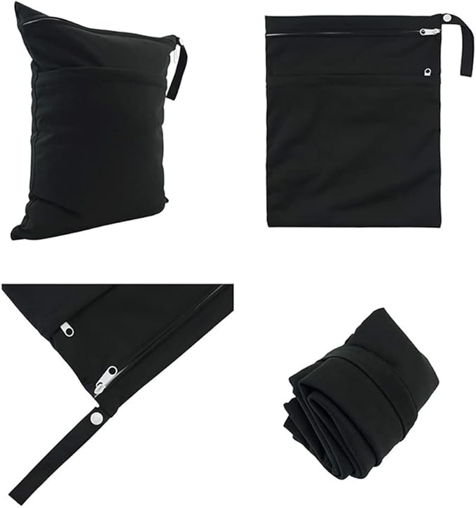 2 Pcs Wet Dry Bags for Baby Cloth Diapers Mommy Bags Waterproof Reusable with Two Zippered Pockets Yoga Gym Bag for Swimsuits or Wet Clothes