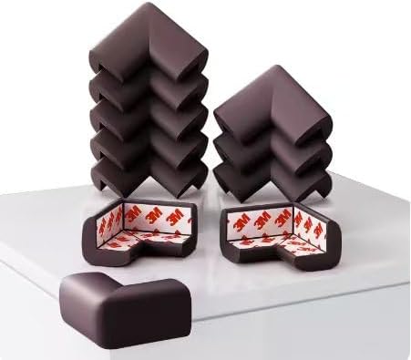 WONDERLAND Soft Rubber Foam Corner Protector Guards for Baby, Furniture Corner Guard, Edge Safety Bumpers, 3M Adhesive Pre-Taped (White/Brown, 10 Corners) (Coffee) (Gray)