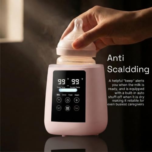 Baby Bottle Warmer, 3-in-1 Milk Warmer, Defrosts Frozen Breakmilk, LED Display, Night Light, Steam Sterilizer, Adjustable Temp, Portable, Perfect for Formula, Food Jars, Newborn (Pink)