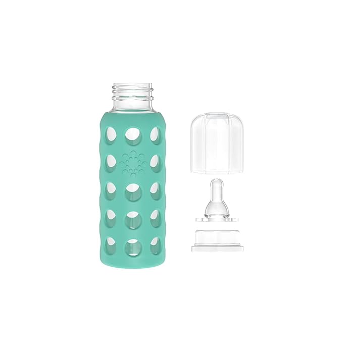 Lifefactory Glass Baby Bottle BPA Free | Protective Silicone Sleeve | 9 oz Pack of 2 | Grape, Kale
