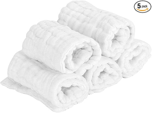 5 Pcs Baby Newborn Cotton Diaper Breathable Nappy Diapers Newborn Multifunction Washable Reusable Bath Hairdressing Towel for Children Infant Toddlers(White)