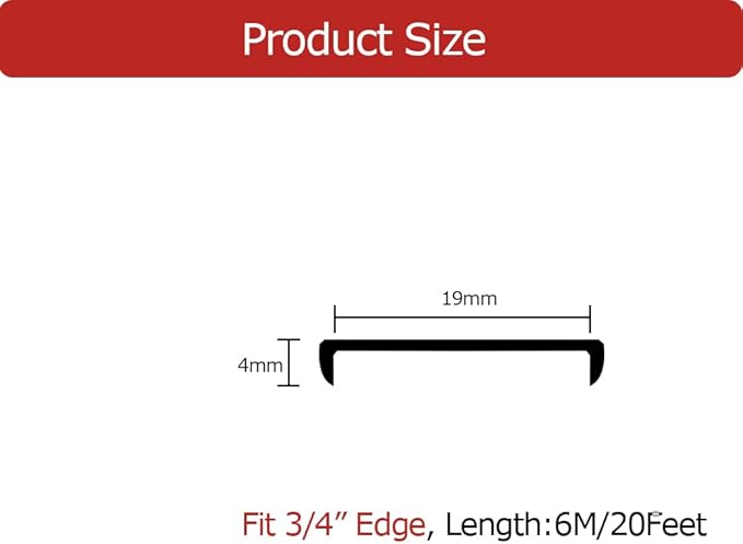 U-Shape Plywood Edge Banding - 3/4" Edge Protector, Self-Adhesive Trim for Veneer, Furniture, Countertop, Table, Sheet Metal - Grey, 20Ft