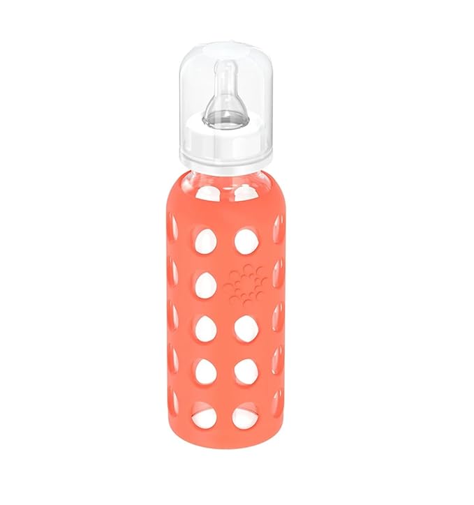 Lifefactory Glass Baby Bottles with Silicone Protection - 4-Pack, 4 oz/9 oz Bottles, (1- Banana, 1- Mango, 1- Cantaloupe & 1- Papaya)