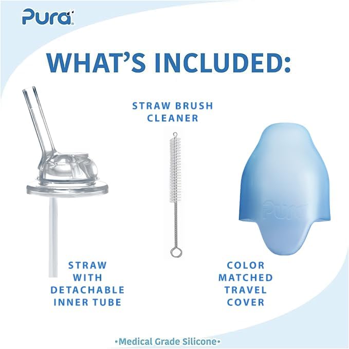 Pura Toddler, Baby Straw Bottle - Stainless Steel, Plastic Free, Silicone Straw, Aqua Swirl