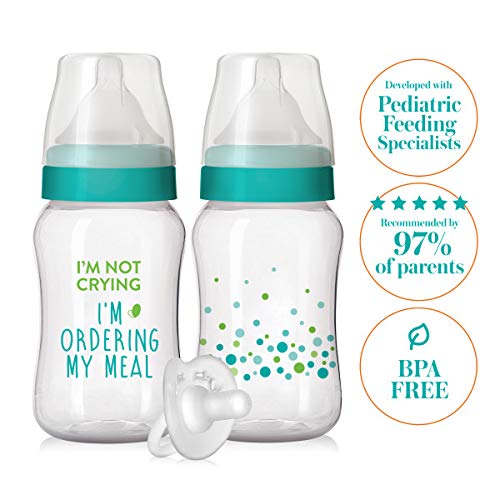 Balance + Wide Neck Printed Bottles, 9oz 2pk, with Pacifier
