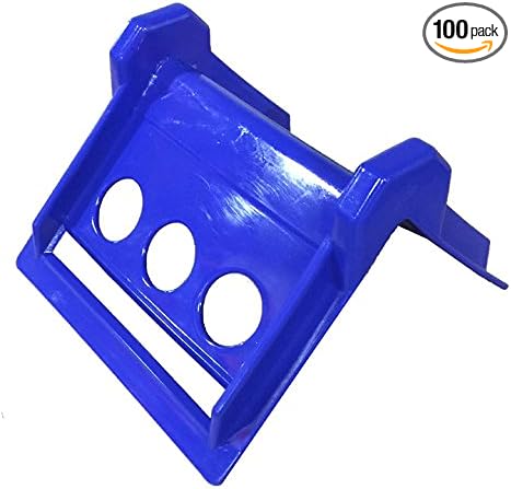 Mytee Products (100 Pack V Shaped Board 4" Blue Plastic Corner Edge Protectors for Cargo Loads | Tie Down Strap Guard for Winch, Ratchet Straps on Flatbed Trailers | V-Style Tie Downs Edge Protectors