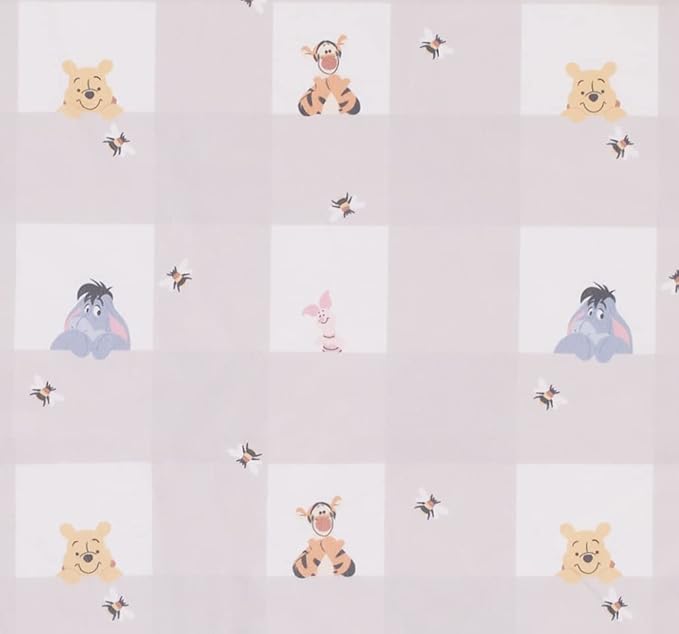 Disney Winnie The Pooh Hugs and Honeycombs Grey and White Plaid with Piglet, Tigger and Eeyore Contoured Changing Pad Cover