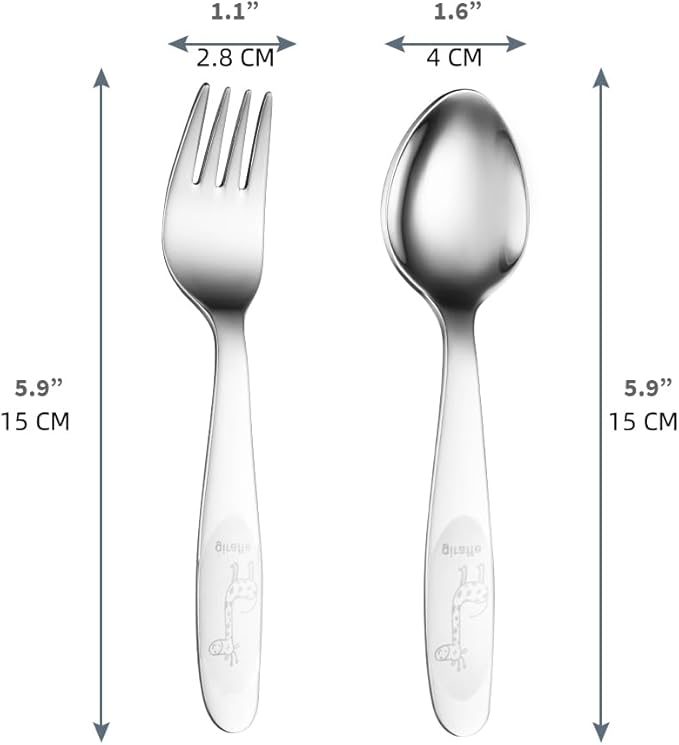 4-Piece Kids Utensils Set - Stainless Steel Training Forks & Spoons with Rounded Edges | Self-Feeding Kid Tableware Set for 2+ Years and Preschoolers | Dishwasher Safe