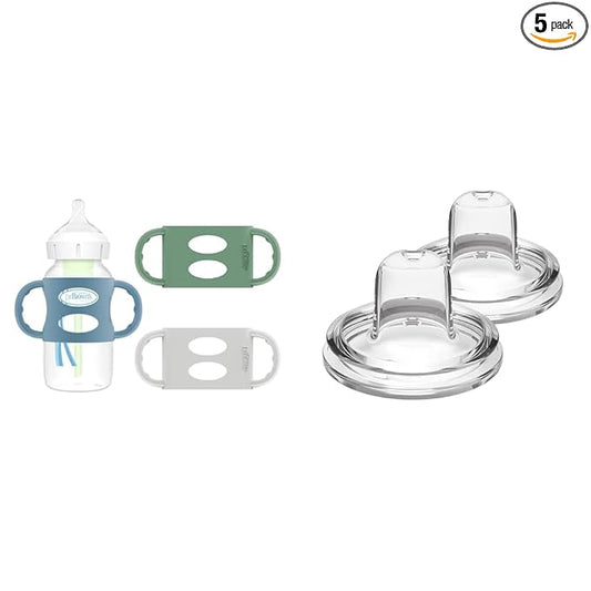 Dr. Brown's Silicone Handles for Wide-Neck Bottles, 3 Pack & Options+ Wide-Neck Bottle Sippy Spouts, 2 Count