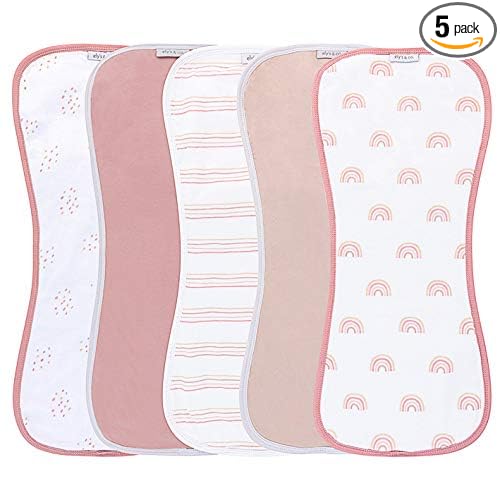 Ely's & Co. Baby Burp Cloths - 5pc Hourglass Shape with Extra Absorbent - Baby Bibs & Burp Cloths Baby Girl and Baby Boy, Newborn Essentials (Pink Rainbow Combo)