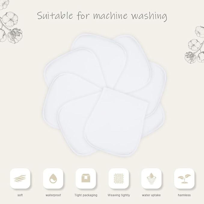 8 Pack Baby Burp Cloths, Unisex for Boys and Girls, Super Absorbent and Soft Towel,Solid Color (White)