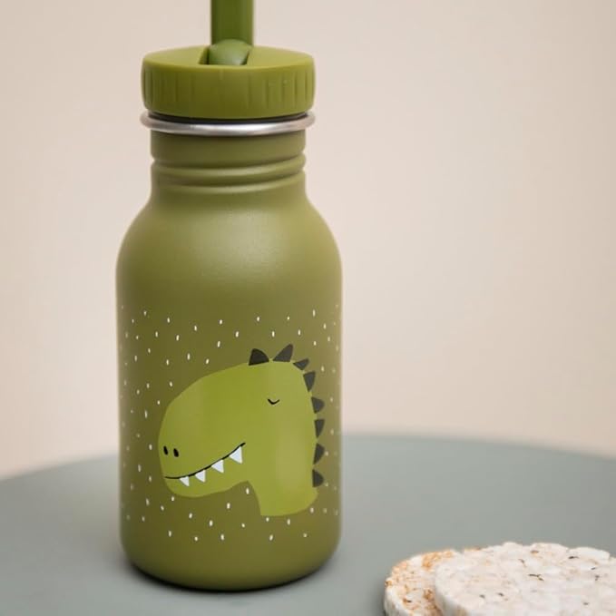 TRIXIE - Children's Stainless Steel Water Bottle 350ml - Mr. Dino (Dinosaure), Green