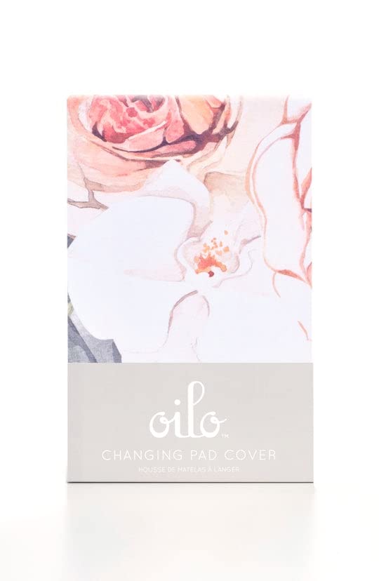 Oilo Changing Pad Cover, Breathable Organic Cotton Fitted Jersey, 300 Thread Count, Machine Washable, Fits Standard Changing Pads (32" x 16"), Girl, Boy, & Neutral Nursery Design, (Vintage Bloom)