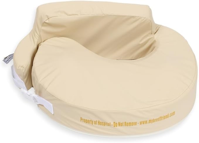 My Brest Friend Super Deluxe Nursing Pillow for Breastfeeding and Bottlefeeding with Lumbar Support, Convenient Pocket and Removable Slipcover, Professional, Sand