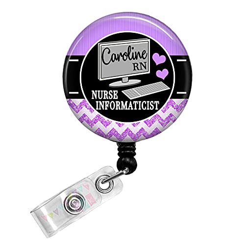 Nursing Informaticist - Computer - Purple Chevron - Personalized - Button Badge Reel - BR0631