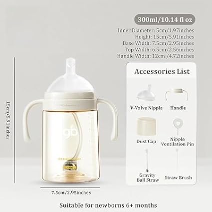 gb Feeding Series 3rd Stage Baby Bottle 10oz 300ml PPSU BPA-Free, Anti-Colic, Soft Silicone, Ergonomic Handle, Easy to Clean, Ideal for Newborn Essentials & Breastfeeding, 6+ Months