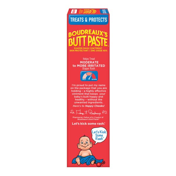 Boudreaux's Butt Paste Maximum Strength Diaper Rash Cream, Ointment for Baby, 4 oz. Tube, (Pack of 3)