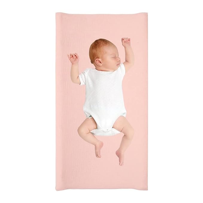 Cotton Changing Pad Cover,Unisex Diaper Change Table Sheet Ultra Soft Diaper Change Table Pad Cover Washable Changing Pad Sheets for Newborn,32in x 16in x 5in,Light Orange Pink
