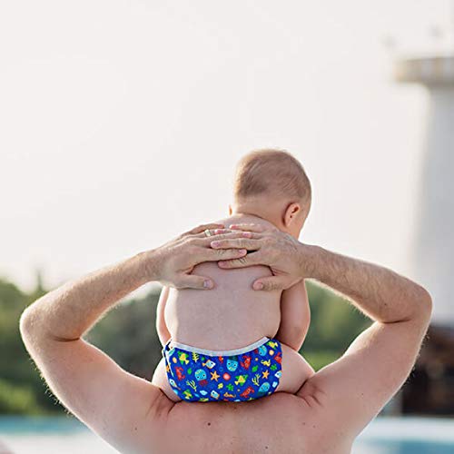 ImseVimse Eco Friendly Reusable Swim Diaper Made of Organic Cloth Sized for Infant to Toddler Boys (Blue Sea Life, NB 0-3M (9-13 lbs))