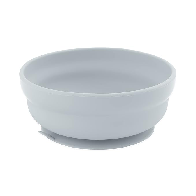 Bumkins Baby Bowl, Silicone Suction, for Babies, Toddlers and Kids, Baby Led Weaning, Feeding Essentials, Platinum Silicone, Non Skid Sticky Bottom, Supplies for Children Ages 6 Months Up, Gray