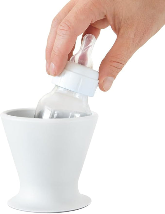 Bökee Baby Bottle Holder and Easy Hands Free Silicone Breast Pump Holder for One Handed Bottle Prep - White, 1-Pack