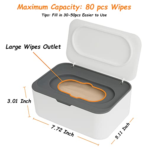 Wipes Dispenser with 4 Pack Portable Baby Wipe Case, Wipe Holder for Baby & Adult, Seposeve Refillable Wipe Container, Keeps Wipes Fresh, Easy Open/Close Wipes Pouch Case, Grey + 4 PureColor