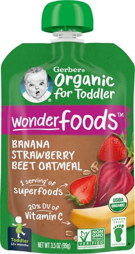 Gerber Organic Baby Food WonderFoods Banana Strawberry Beet & Oatmeal, 3.5 Oz Pouch (Pack of 3)