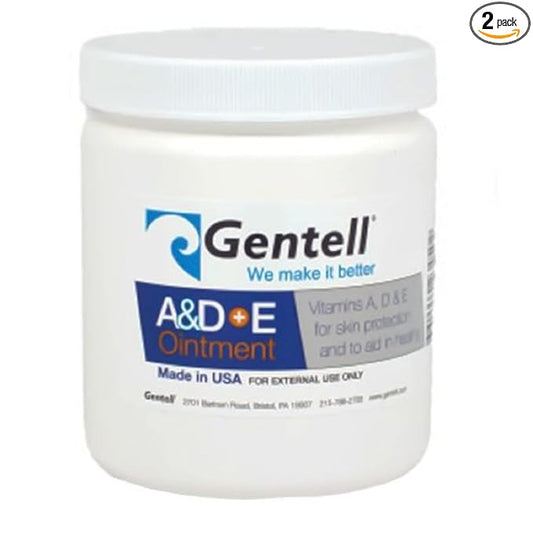 A & D Plus E Ointment, Gentell - 16 Oz. Jar - Medicinal Scent Ointment, Skin Protectant | A+D & E Vitamins First Aid | Seals Out Wetness | Helps Prevent Baby Diaper Rash - Pack of 2