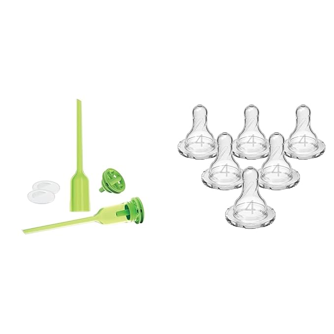 Dr. Brown's Natural Flow Options+Replacement Vent Kit, Narrow, 2 Count (Pack of 1) & Dr. Brown’s Natural Flow Level 4 Narrow Baby Bottle Silicone Nipple, Fast Flow, 9m+, 100% Silicone Bottle
