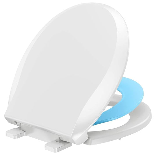 YASFEL Built in Potty Training Toilet Seat for Toddlers, Kids & Adults Biscuit Plastic Toilet Seats Round Slow Close with Magnets(Blue, 16.5”)