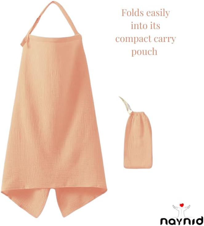 Nursing Cover – 100% Cotton Muslin, Snap Buttons, Rigid Neckline, Lightweight, Breathable, with Carry Pouch