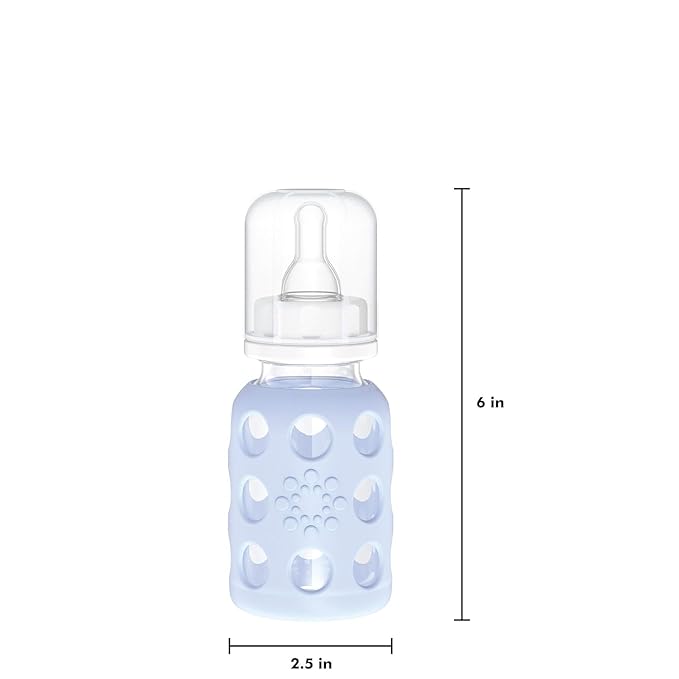 Lifefactory Glass Baby Bottle BPA Free | Protective Silicone Sleeve | 4 oz Pack of 4 | Blanket, Lavender