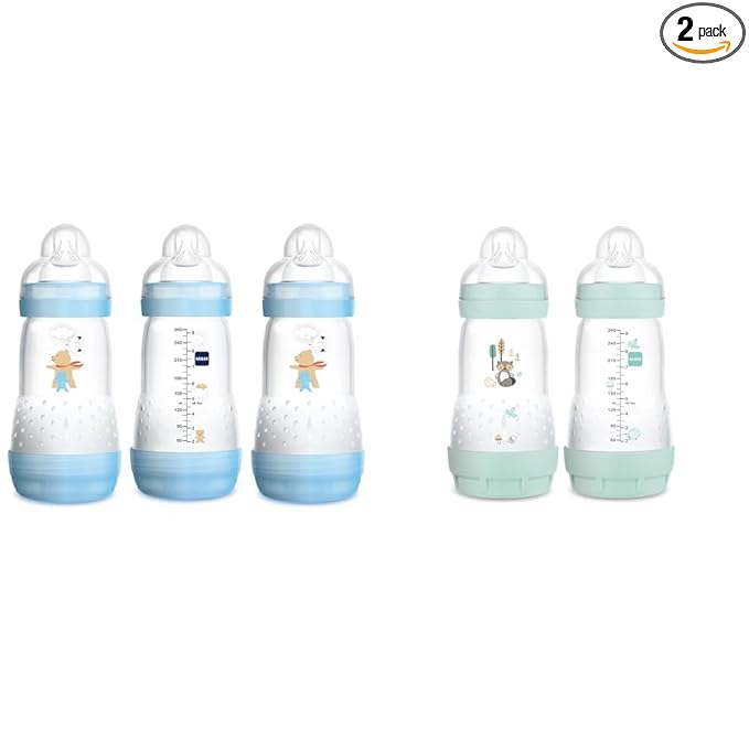 MAM Easy Start Anti-Colic Bottle 9 oz (3-Count), Baby Essentials, Medium Flow Bottles & Easy Start Matte Anti-Colic Baby Bottles, Medium Flow Nipples, Baby Boy, 9 oz (2 Count)