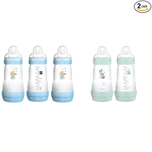 MAM Easy Start Anti-Colic Bottle 9 oz (3-Count), Baby Essentials, Medium Flow Bottles & Easy Start Matte Anti-Colic Baby Bottles, Medium Flow Nipples, Baby Boy, 9 oz (2 Count)