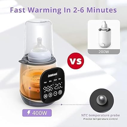 400W Fast Baby Bottle Heater, 7-in-1 Bottle Heater for Breast Milk and Formula, Food Jar, Breast Milk Bag, Timer, BPA-Free, Intelligent Accurate Temperature Control and LCD Display, 24 Hours Constant