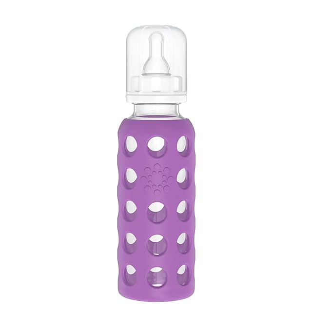Lifefactory Glass Baby Bottle BPA Free | Protective Silicone Sleeve | 9 oz Pack of 2 | Grape