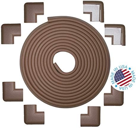 KidKusion Table Cushion | Made in USA | Brown | 12 Foot Edge + 4 Corners | Baby Proof Furniture Edge and Corner Guards