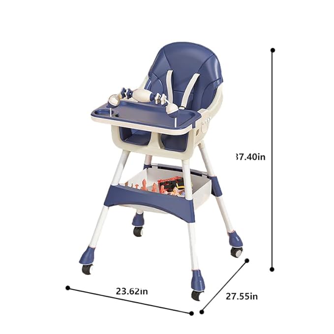 Portable High Chair,High Chairs for Babies and Toddlers,Multi-Use Easy Clean Baby High Chair with Lock Wheels, Comfortable Feeding and Place The Toy Storage Basket uuu